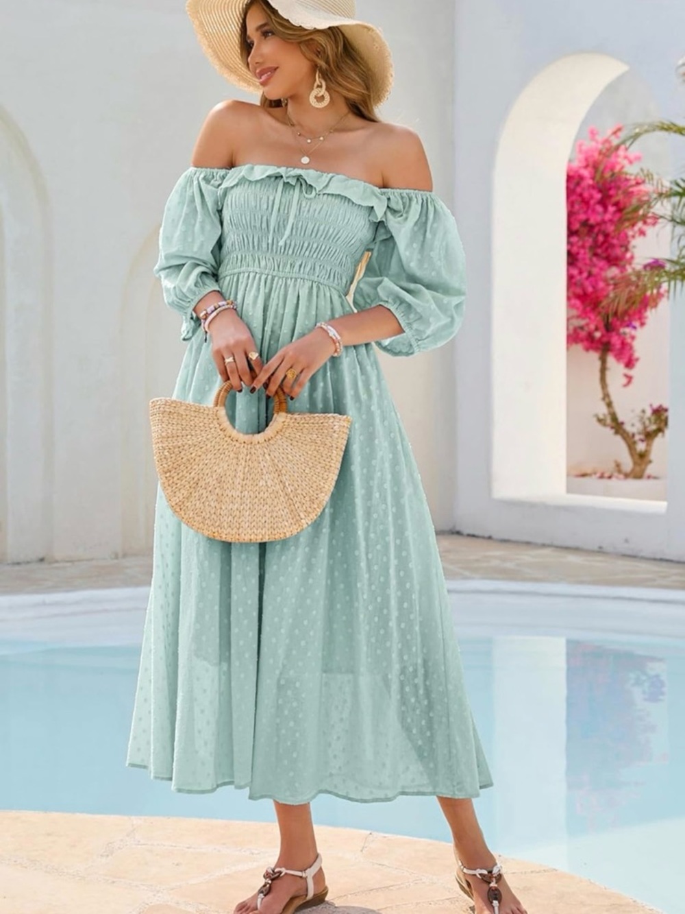 R.Vivimos Summer Half Sleeve Cotton Ruffled Vintage Smocked A Line Flowy Dress